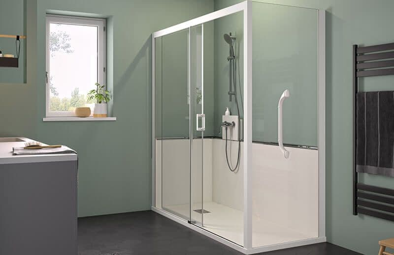 Spacious walk-in shower designed for standing, providing a refreshing and invigorating bathing experience.